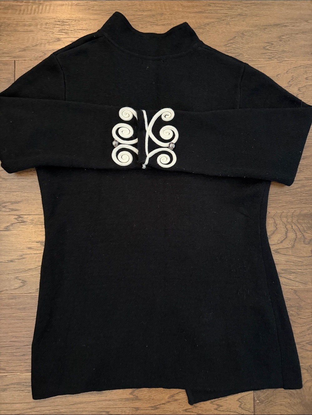 Lauren Michelle Vintage Black Cardigan Duster with cream Scroll Embroidery M - Picture 9 of 9